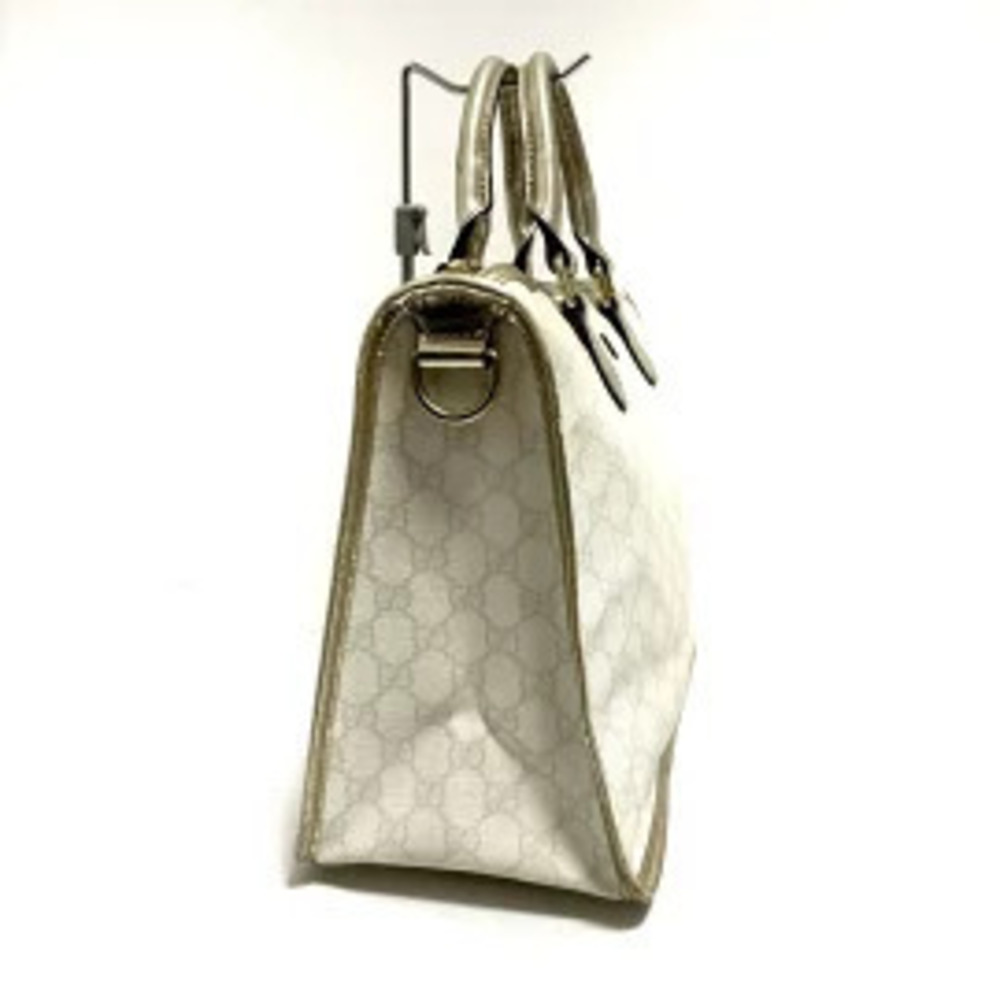 Gucci GG Plus Supreme Handbag White Gray Gold Polyvinyl Chloride Enamel Leather